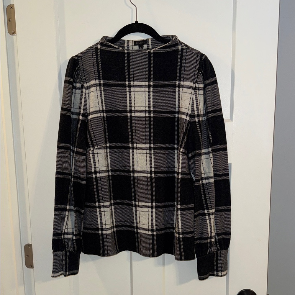 Talbots Monochrome Plaid Knit Top